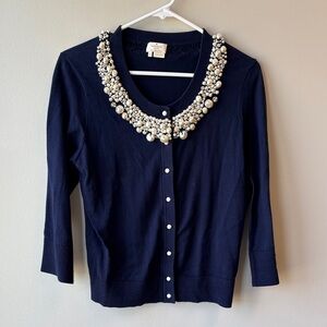 Kate Spade Navy Blue Pearl Embellished Cardigan Pearls